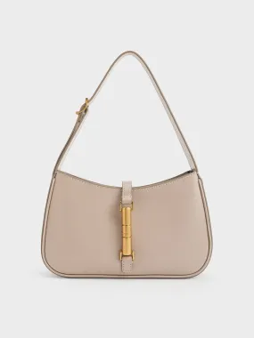 Cesia Metallic Accent Shoulder Bag - Taupe