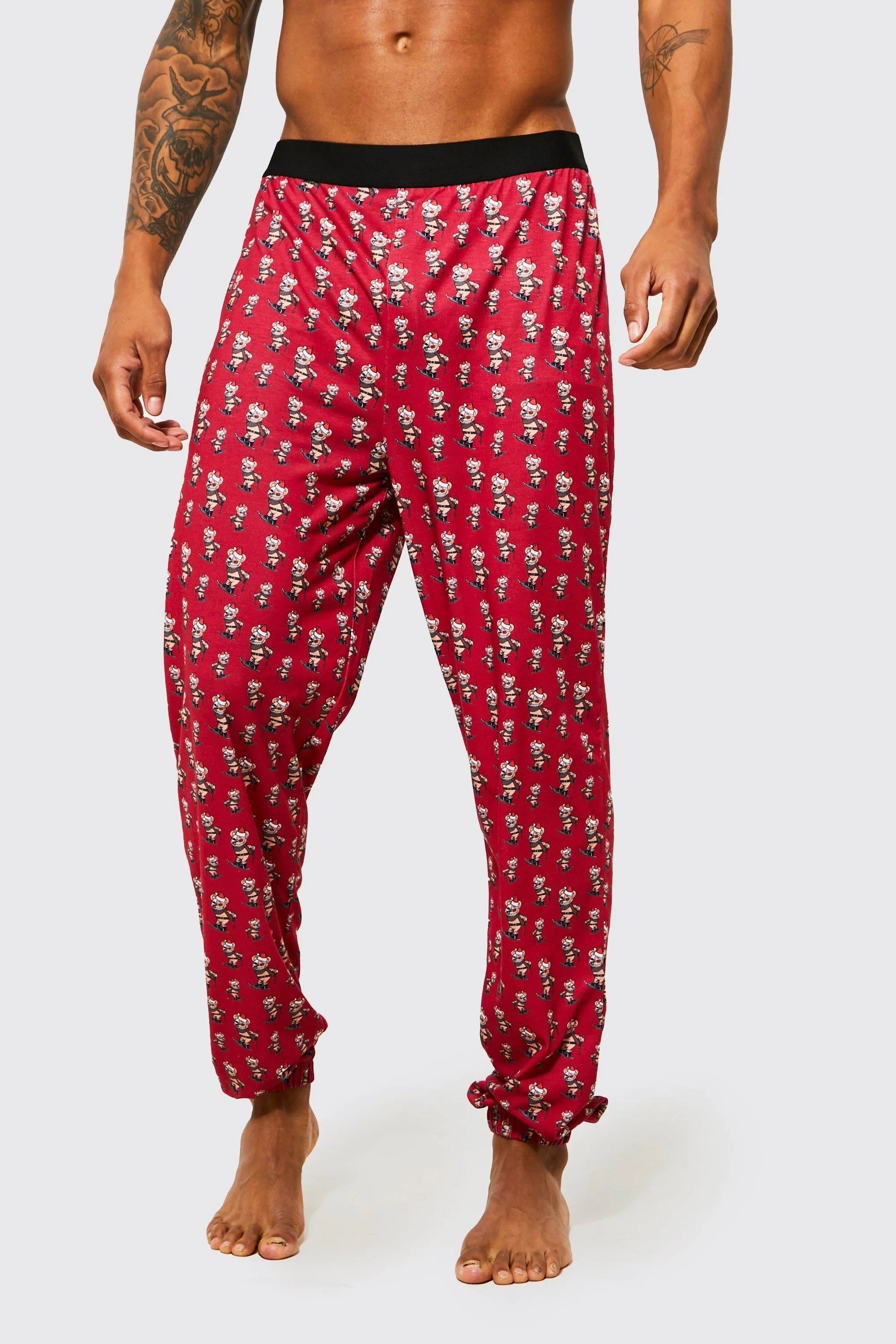 Christmas Evil Teddy Ski Print Lounge Jogger | boohooMAN UK