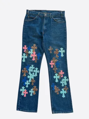 Chrome Hearts Levis Blue Multicolor Cross Patch 1/1 Jeans