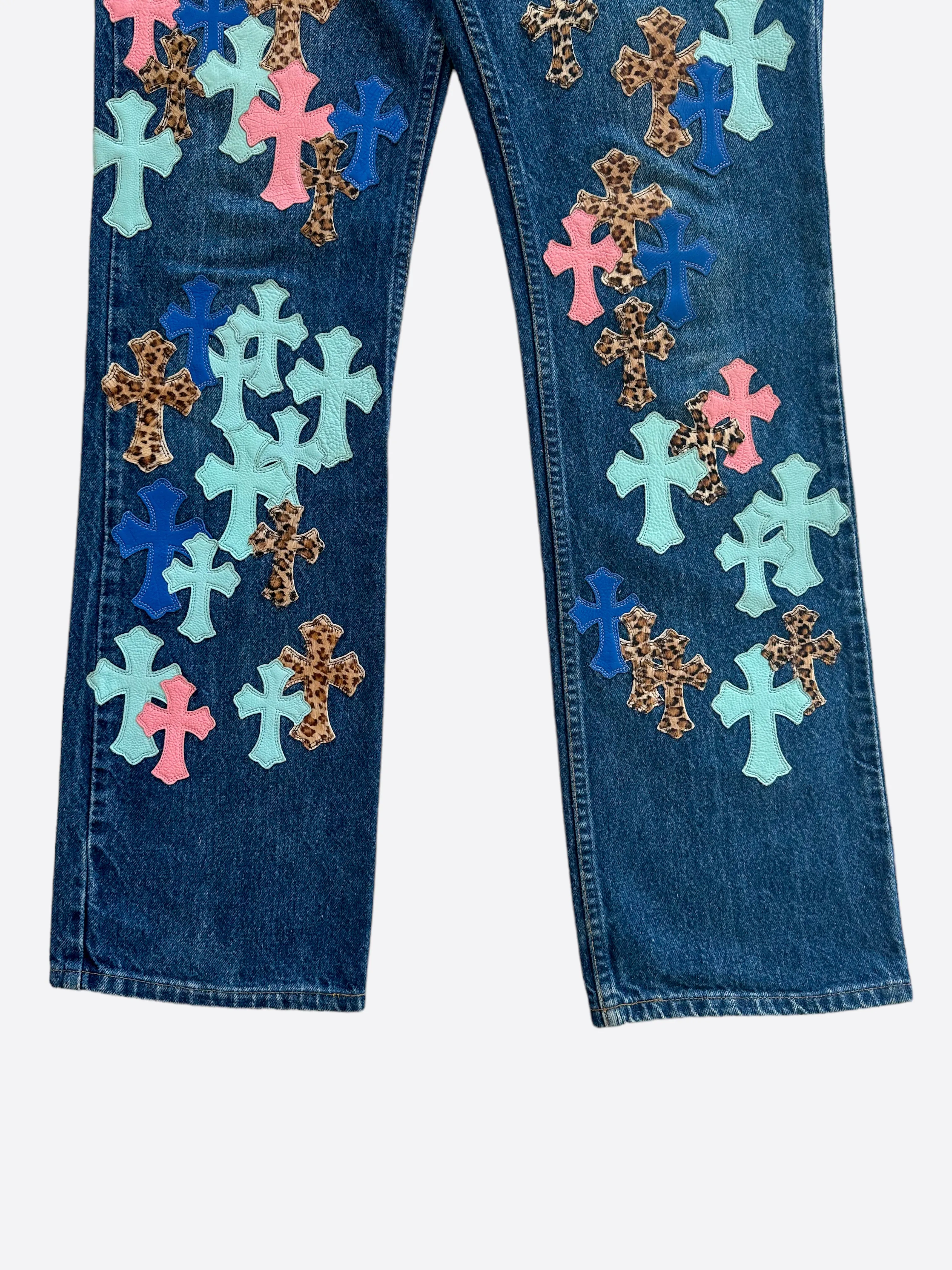 Chrome Hearts Levis Blue Multicolor Cross Patch 1/1 Jeans