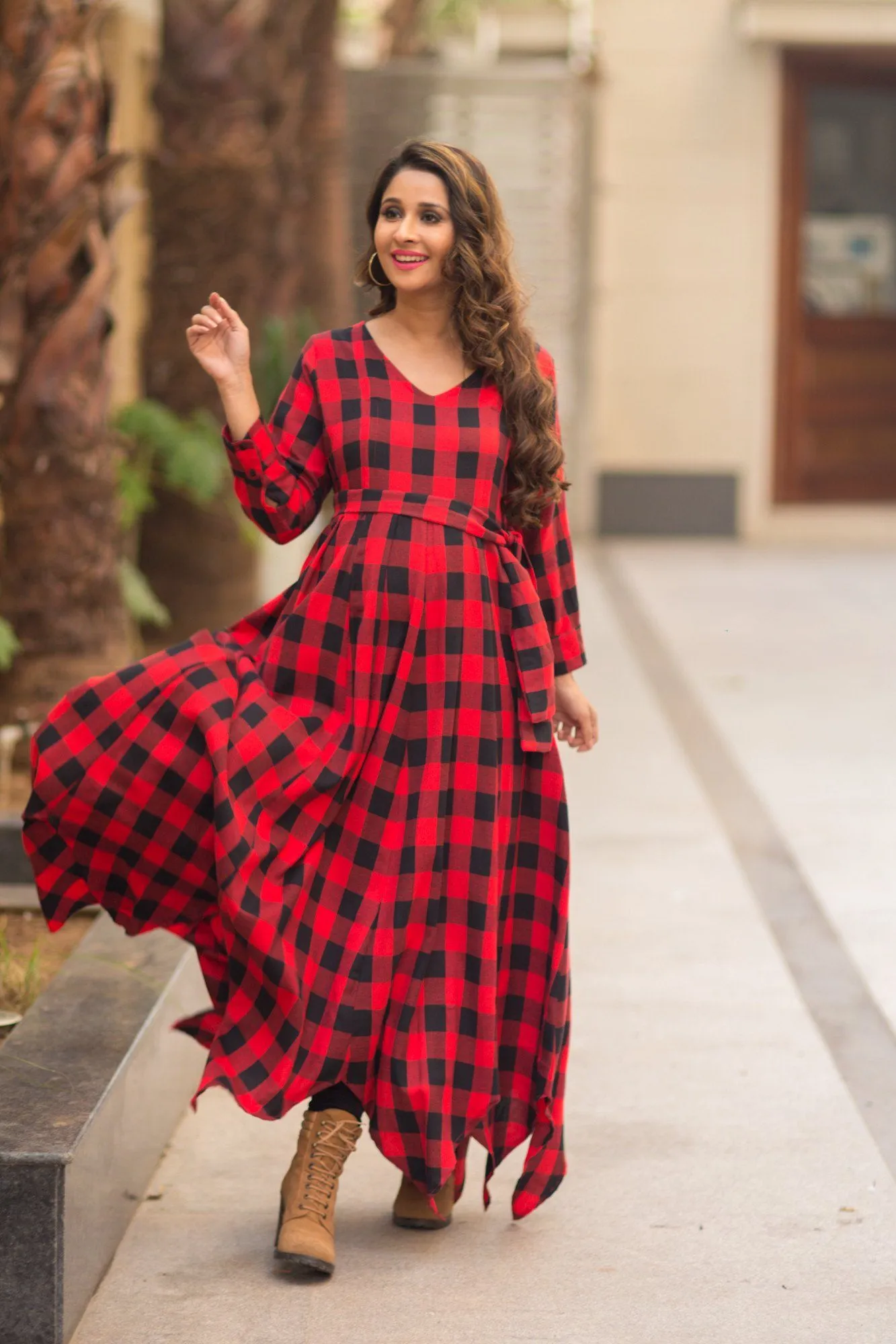 Classic Plaid Maternity & Nursing Maxi Dress