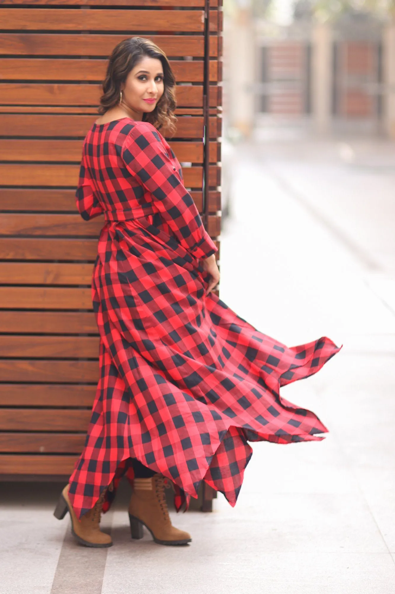 Classic Plaid Maternity & Nursing Maxi Dress