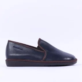 Closed House Slipper - Navy Leather