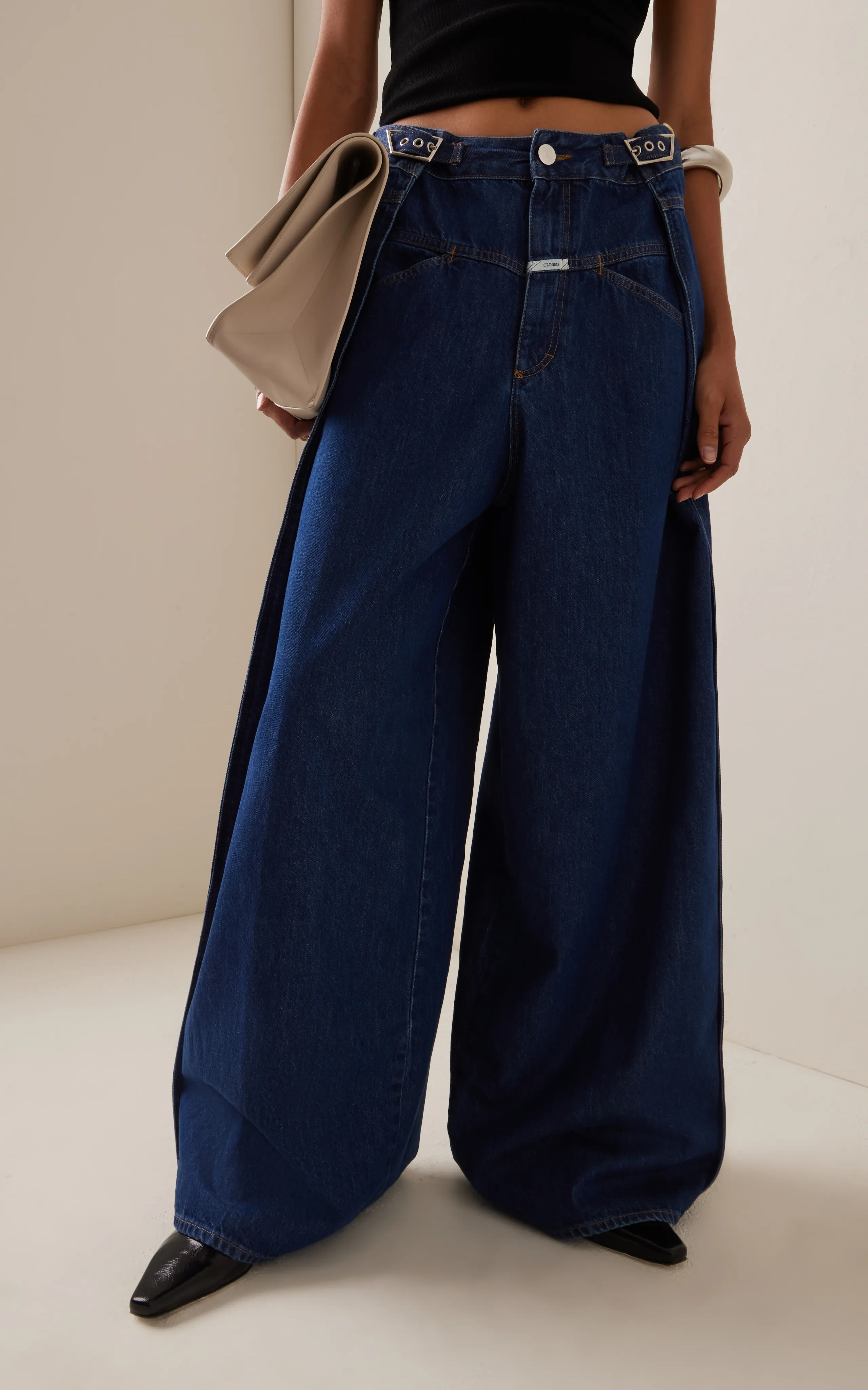 CLOSED Margo X Rigid Drape-Paneled High-Rise Wide-Leg Jeans