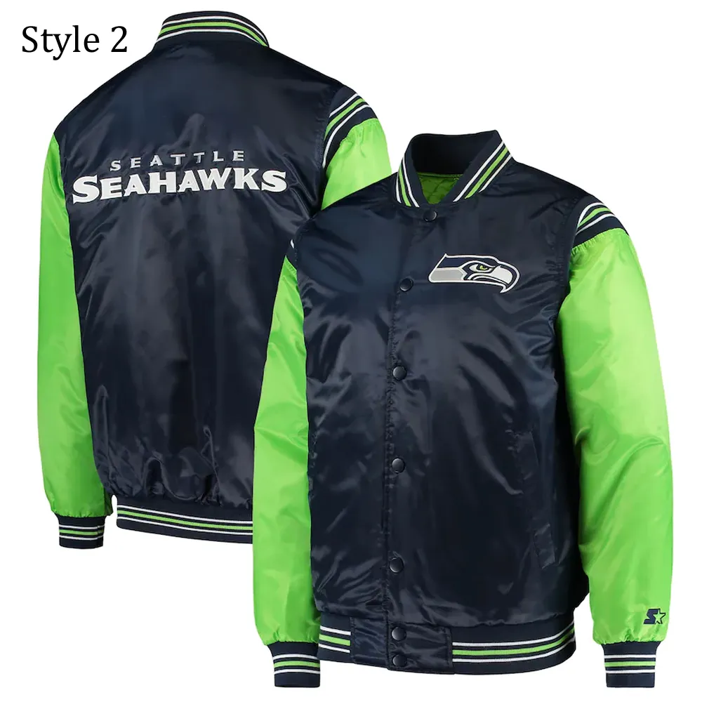 College Seattle Seahawks Prime Time Navy Blue Satin Jacket