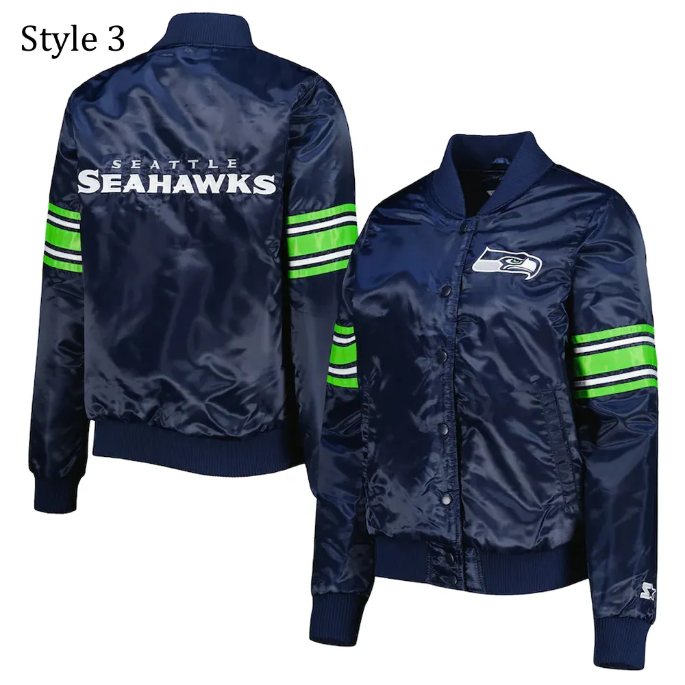 College Seattle Seahawks Prime Time Navy Blue Satin Jacket