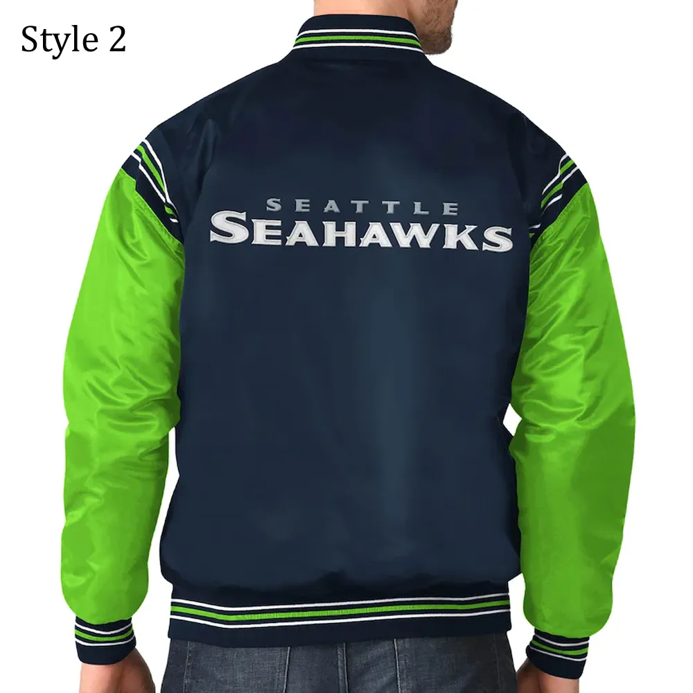 College Seattle Seahawks Prime Time Navy Blue Satin Jacket