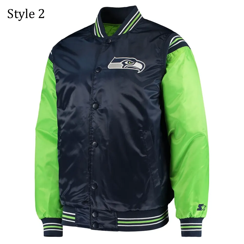 College Seattle Seahawks Prime Time Navy Blue Satin Jacket