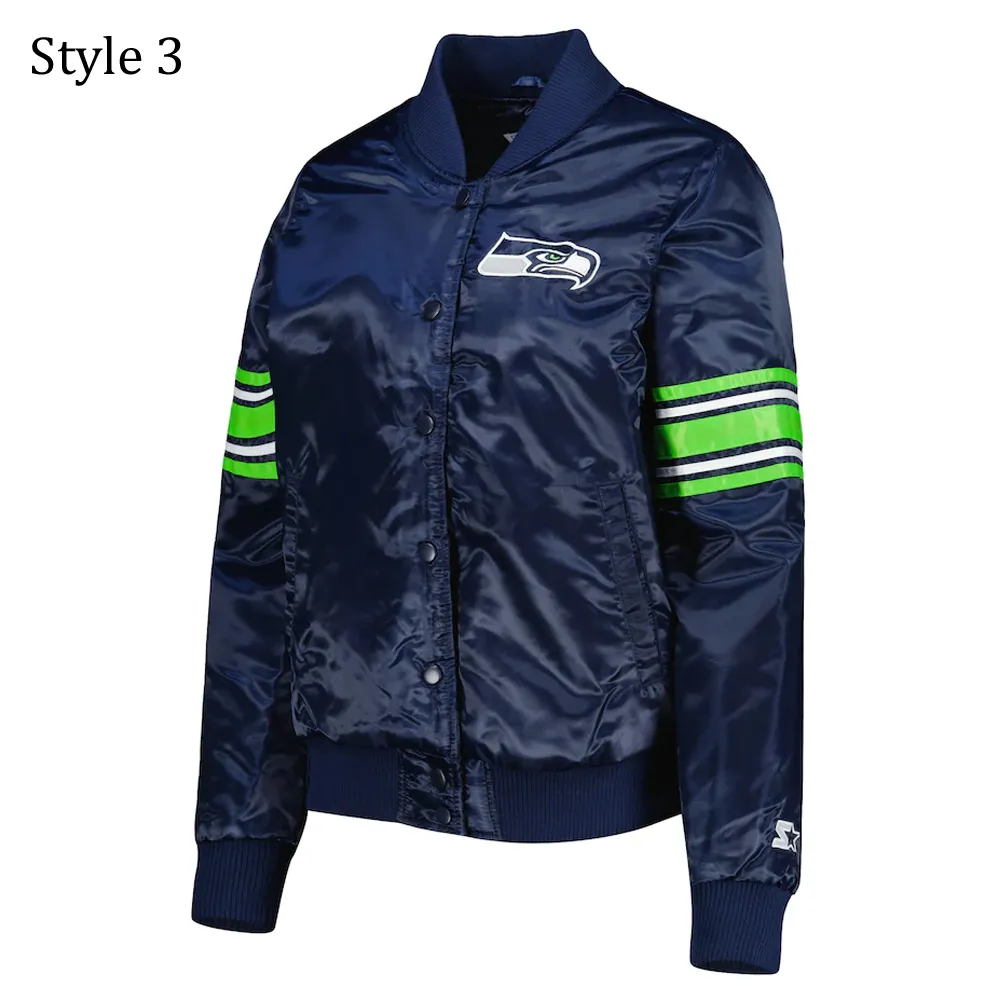 College Seattle Seahawks Prime Time Navy Blue Satin Jacket