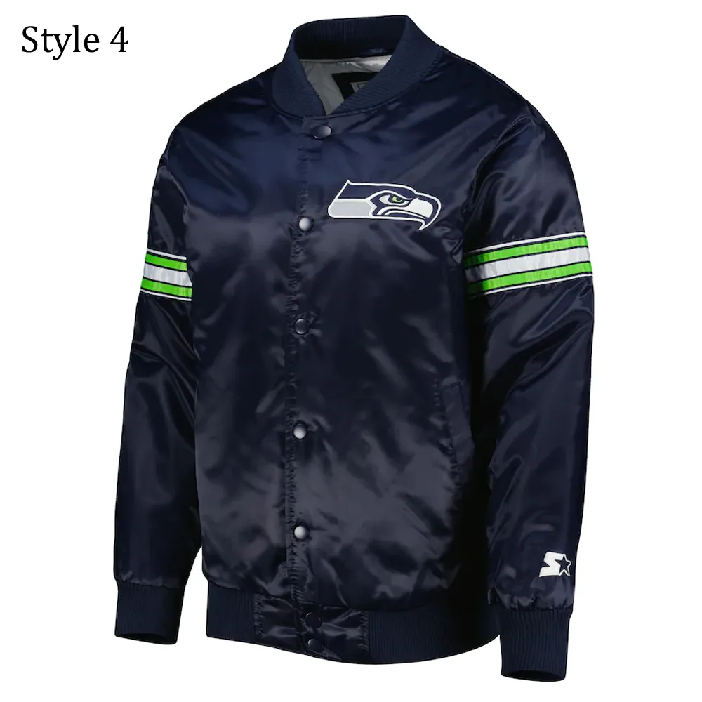 College Seattle Seahawks Prime Time Navy Blue Satin Jacket