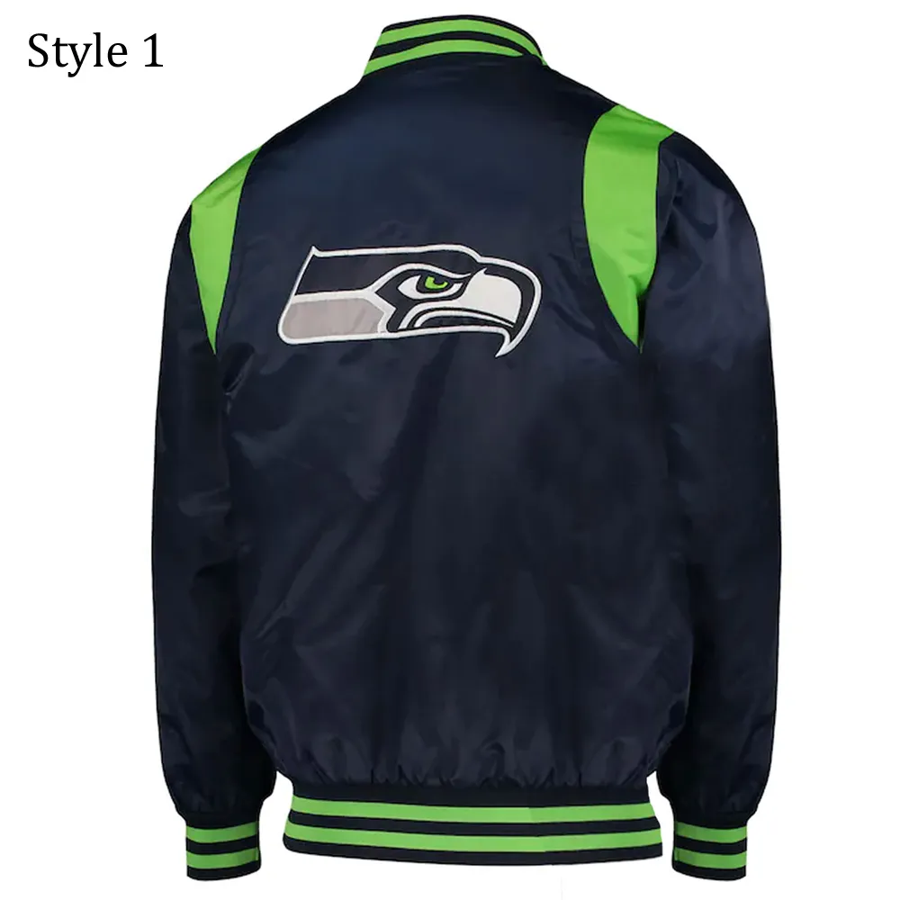 College Seattle Seahawks Prime Time Navy Blue Satin Jacket