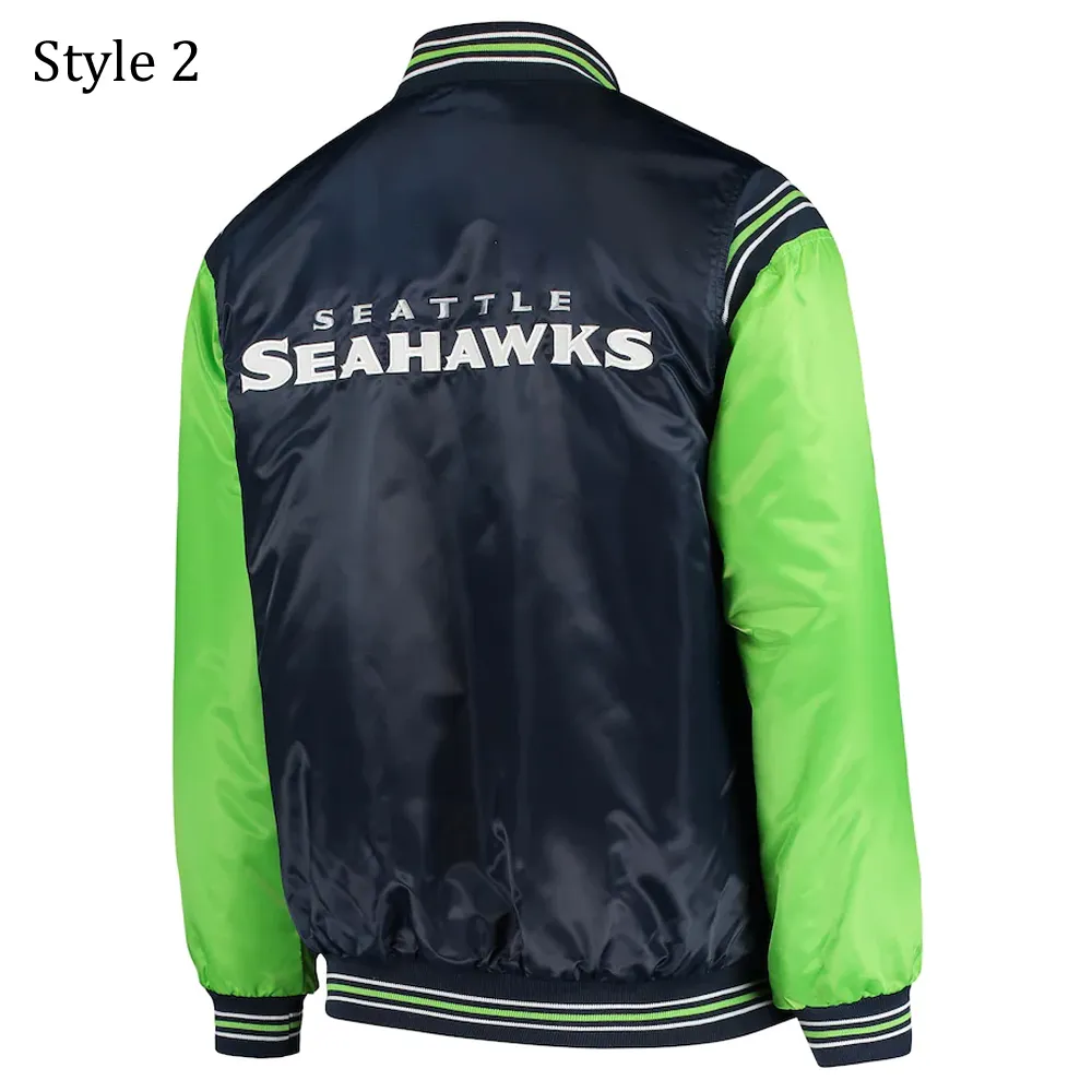 College Seattle Seahawks Prime Time Navy Blue Satin Jacket