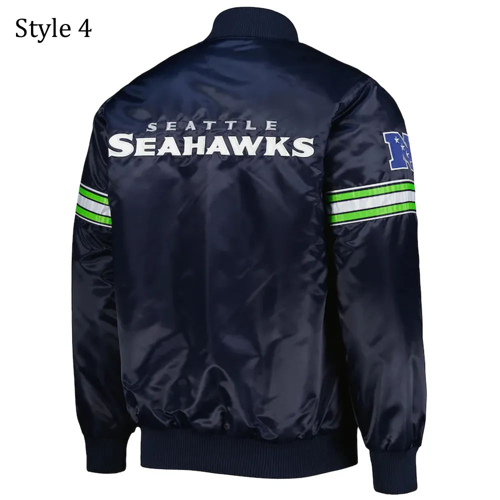 College Seattle Seahawks Prime Time Navy Blue Satin Jacket