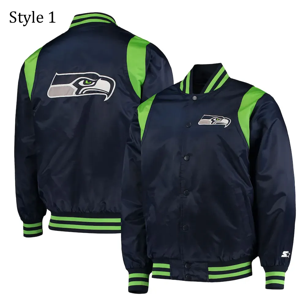 College Seattle Seahawks Prime Time Navy Blue Satin Jacket