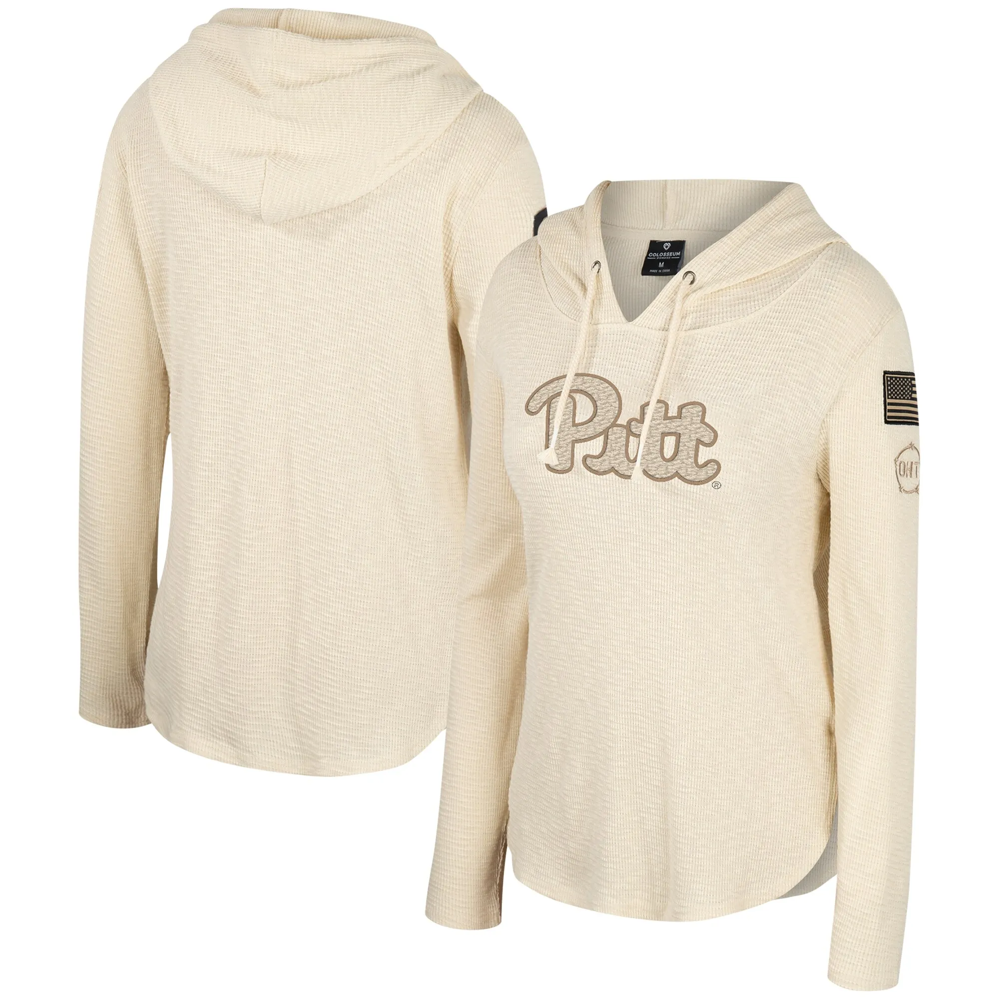 Colosseum Pitt Panthers Women's Cream OHT Military Appreciation Casey Raglan Long Sleeve Hoodie T-Shirt