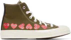 Comme des Garçons Play Khaki Converse Edition Multiple Hearts Chuck 70 High Sneakers