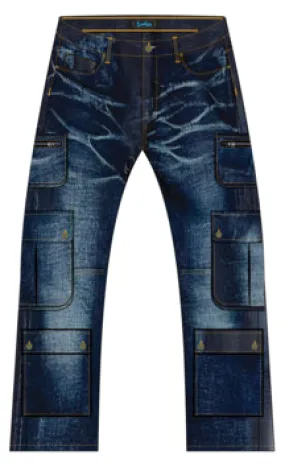 Cookies Core Modern Flare Fit Cargo Denim with Dark Indigo Wash