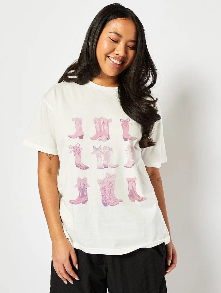 Coquette Cowboy Boot T-Shirt In Ecru