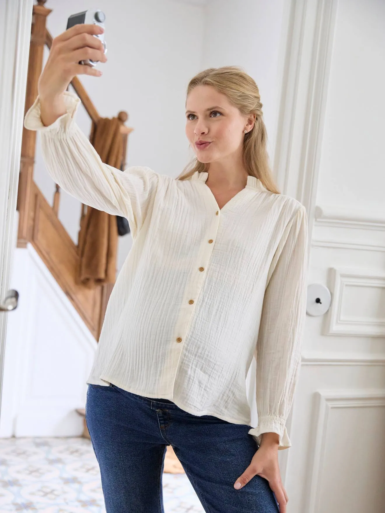 Cotton Gauze Blouse, Maternity & Nursing Special - ecru