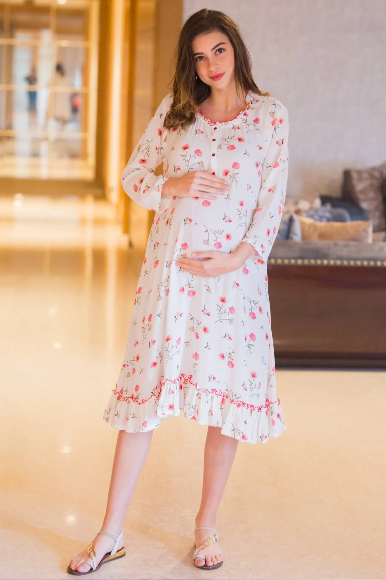 Daisy White Maternity & Nursing Night Dress