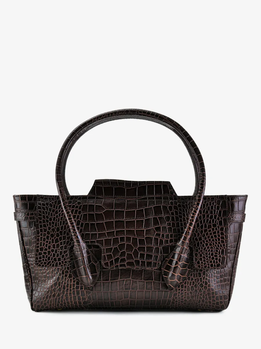 Dark Brown Leather Shoulder Bag for Women - Madeleine Alligator Tiger's Eye | PAUL MARIUS