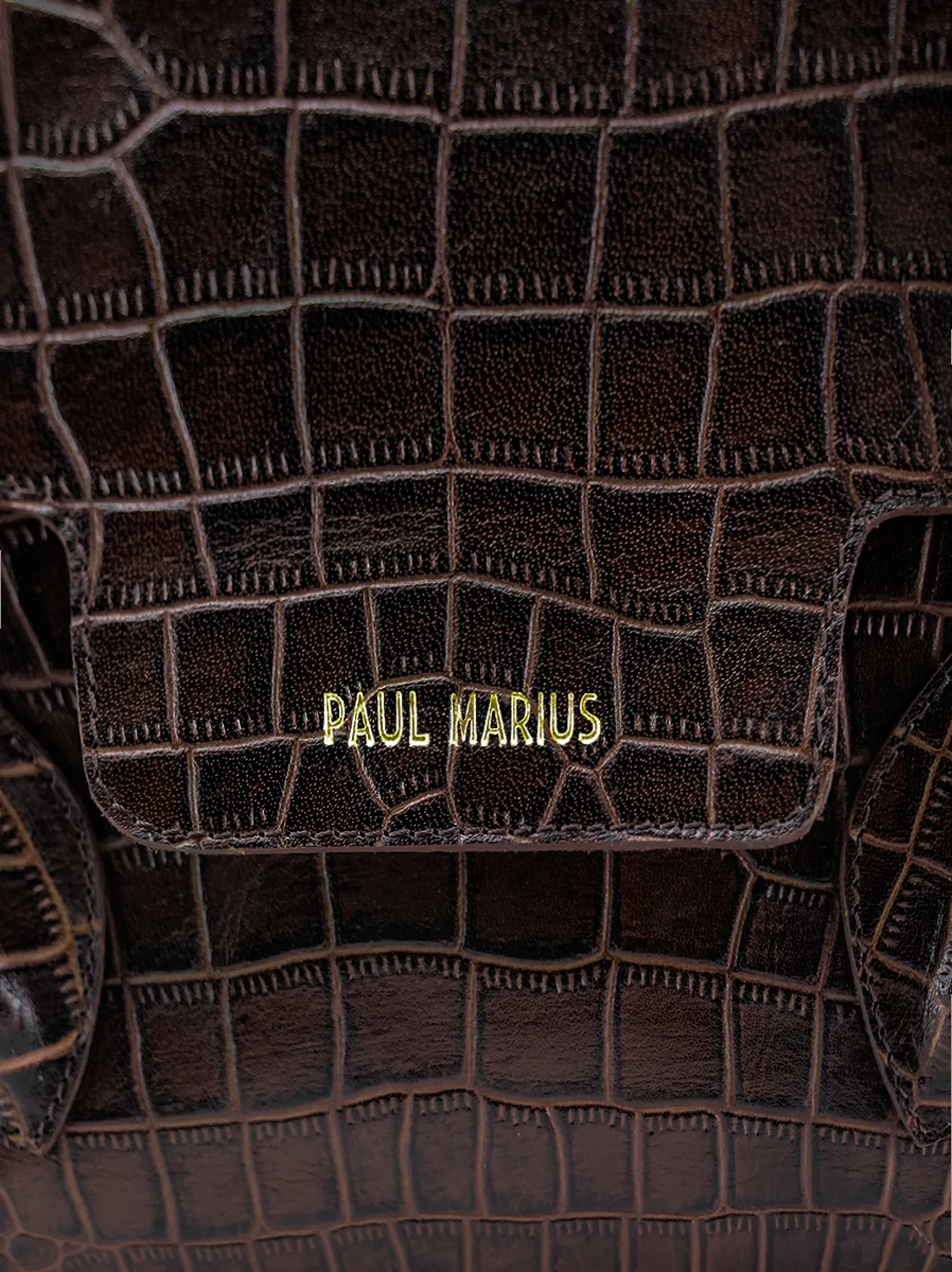 Dark Brown Leather Shoulder Bag for Women - Madeleine Alligator Tiger's Eye | PAUL MARIUS