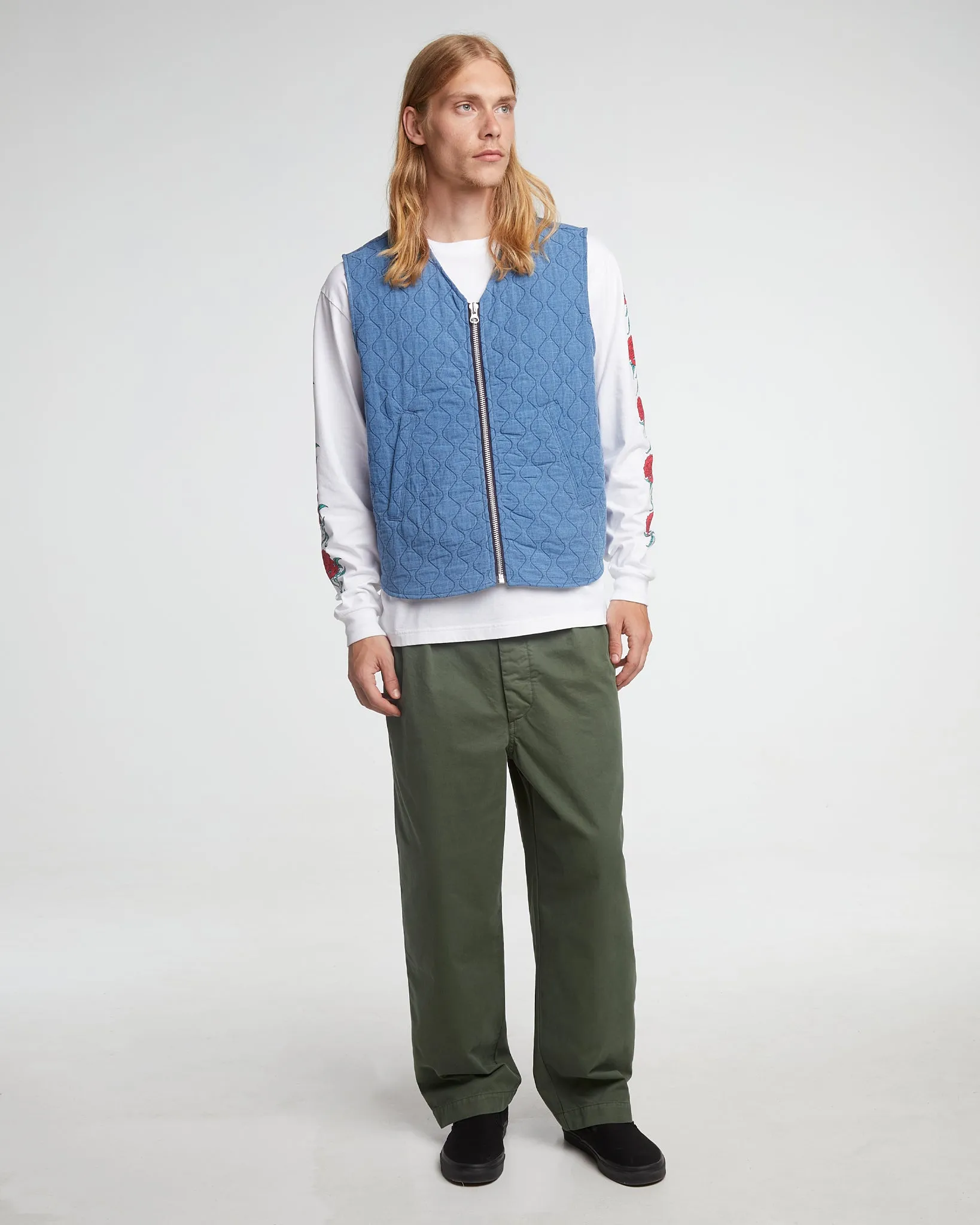 Deck Vest Padded Denim Bleach Blue