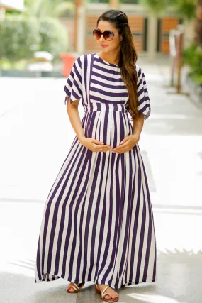 Deep Purple Stripe Maternity & Nursing Maxi