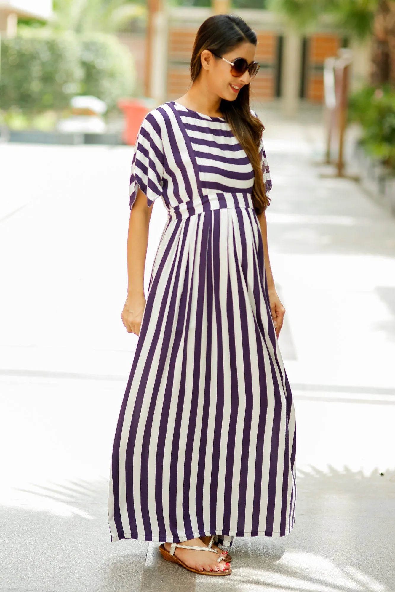 Deep Purple Stripe Maternity & Nursing Maxi