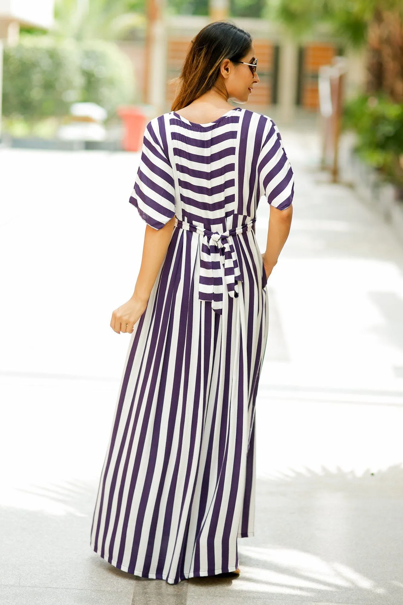 Deep Purple Stripe Maternity & Nursing Maxi