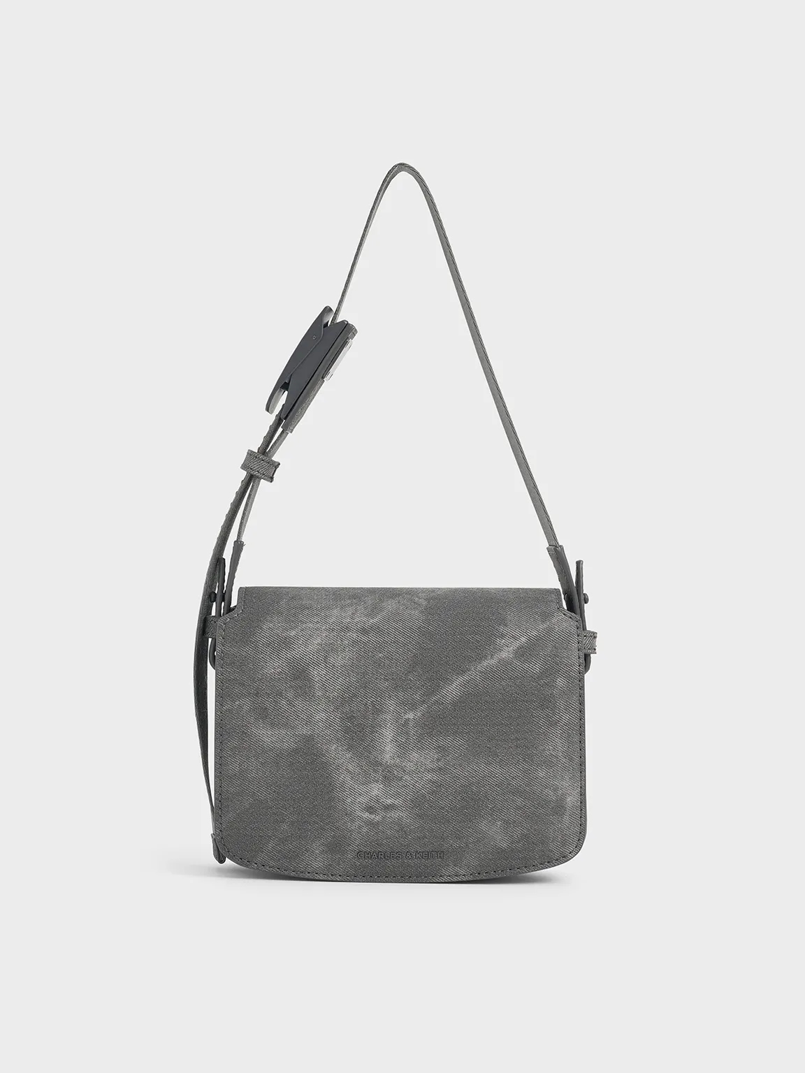 Denim Boxy Front Flap Shoulder Bag - Dark Grey