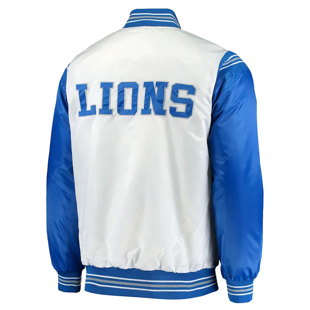 Detroit Lions Historic Logo Renegade White/Blue Satin Jacket