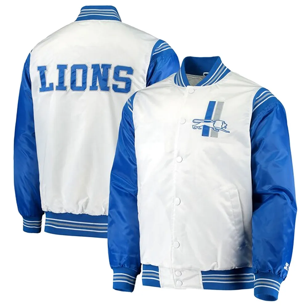 Detroit Lions Historic Logo Renegade White/Blue Satin Jacket