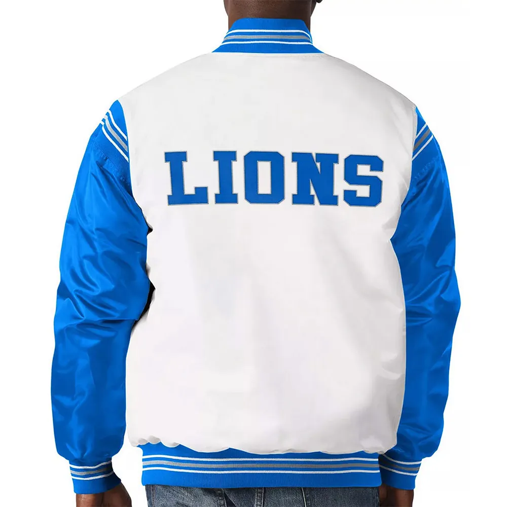 Detroit Lions Historic Logo Renegade White/Blue Satin Jacket