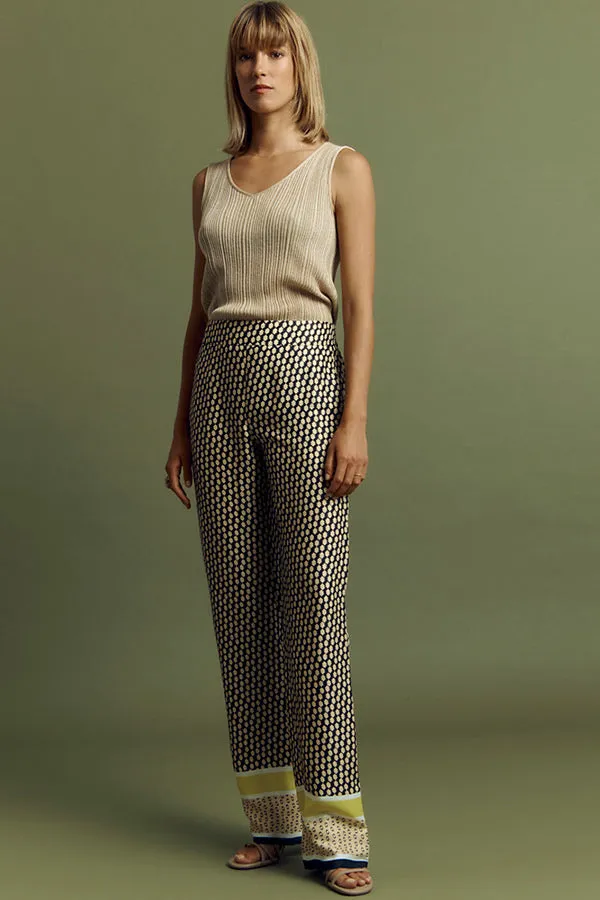 Devernois PALOMA FLOWING VISCOSE TWILL GRAPHIC PRINT TROUSERS