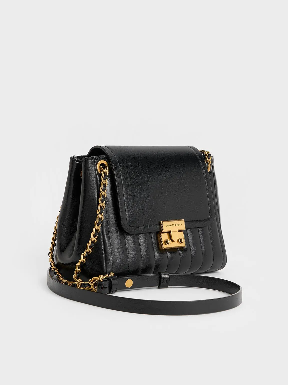 Donna Crinkle-Effect Shoulder Bag - Black