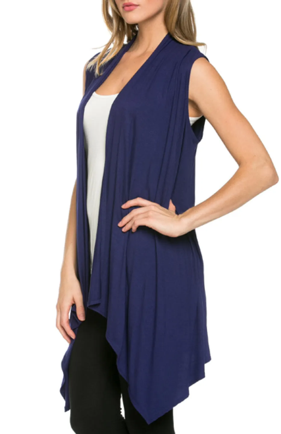 Draped Open Front Jersey Knit Vest