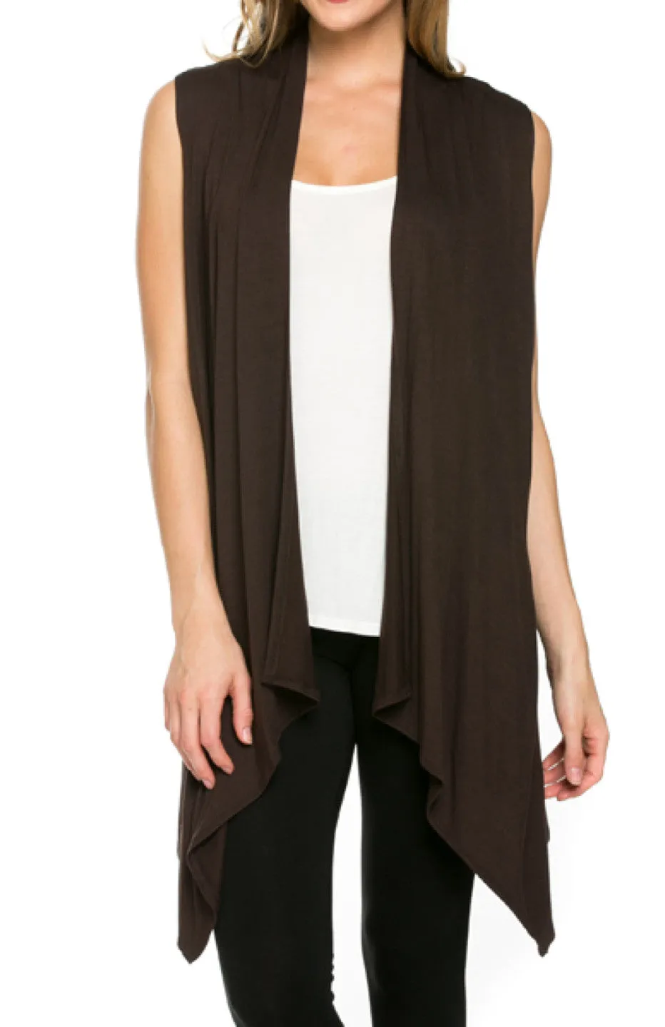 Draped Open Front Jersey Knit Vest