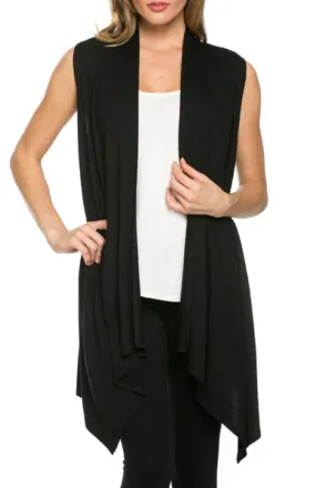 Draped Open Front Jersey Knit Vest