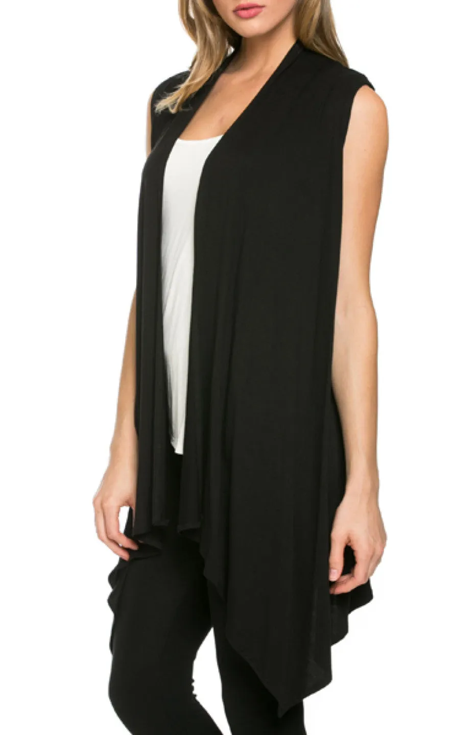 Draped Open Front Jersey Knit Vest