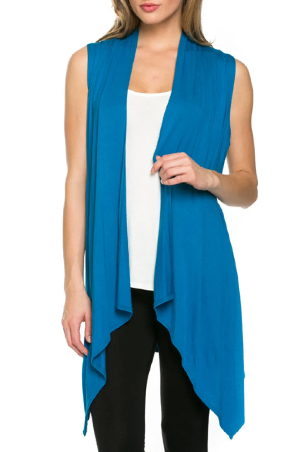 Draped Open Front Jersey Knit Vest