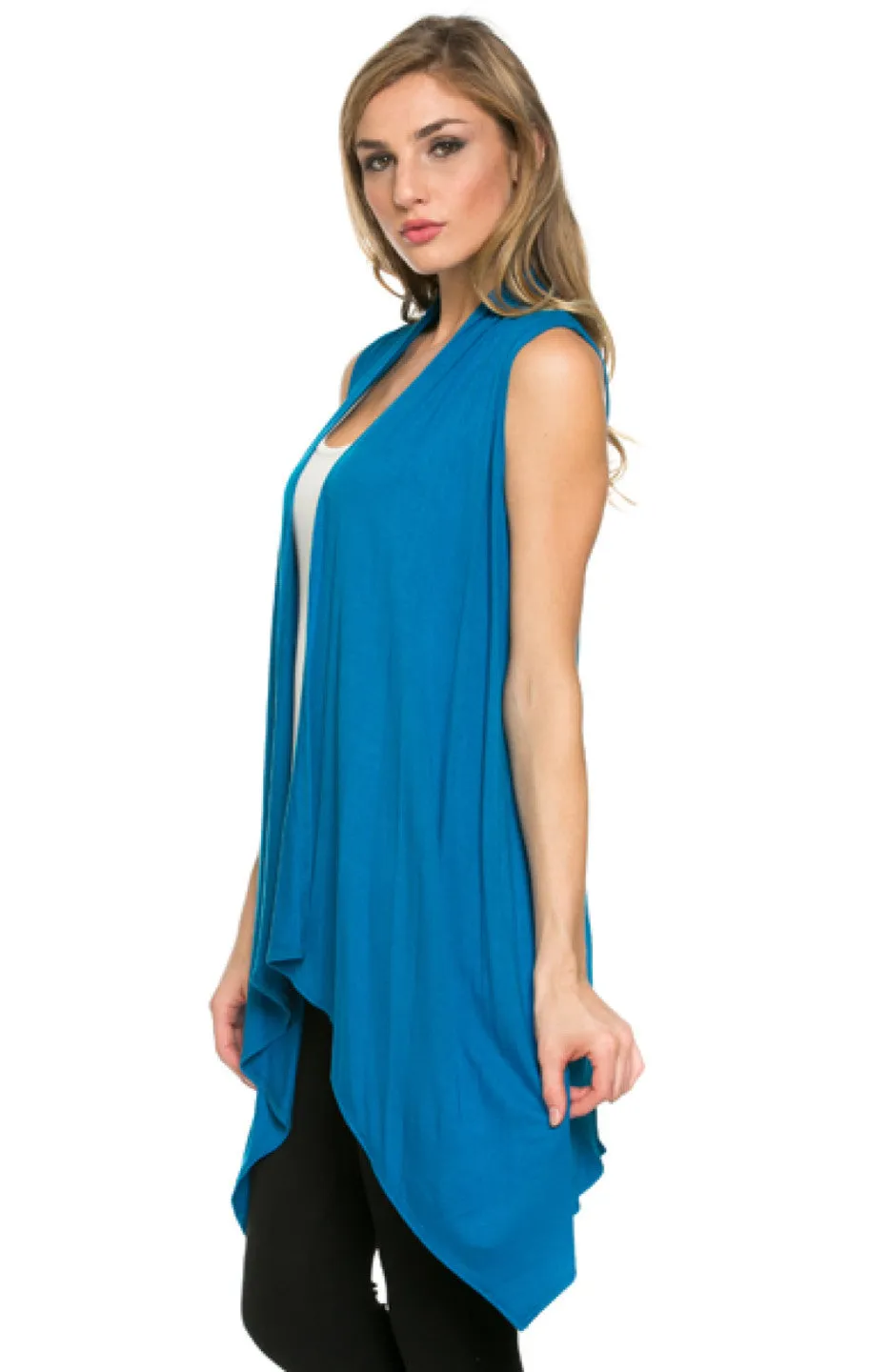 Draped Open Front Jersey Knit Vest