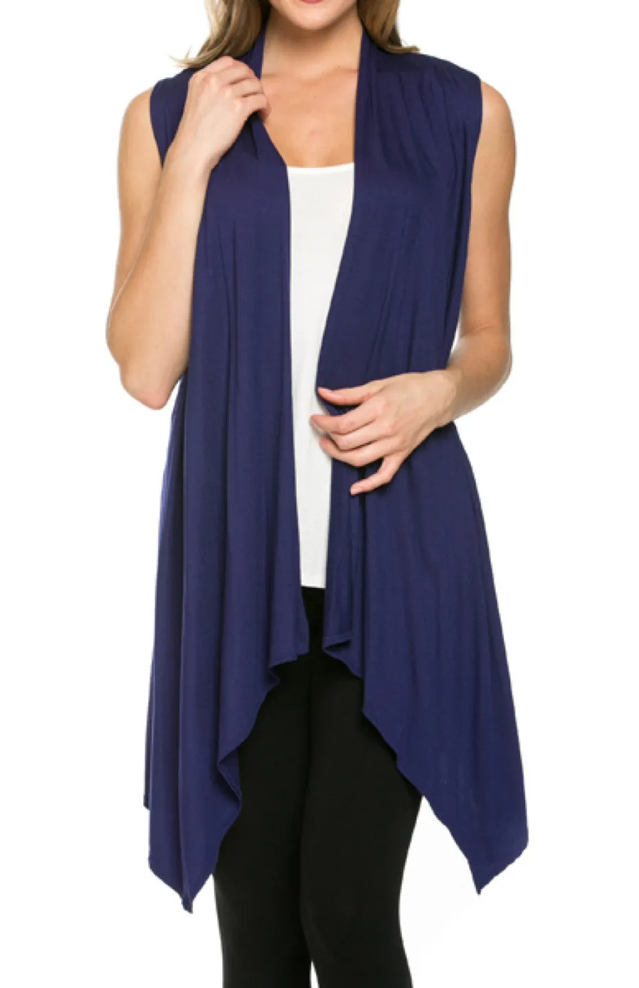 Draped Open Front Jersey Knit Vest