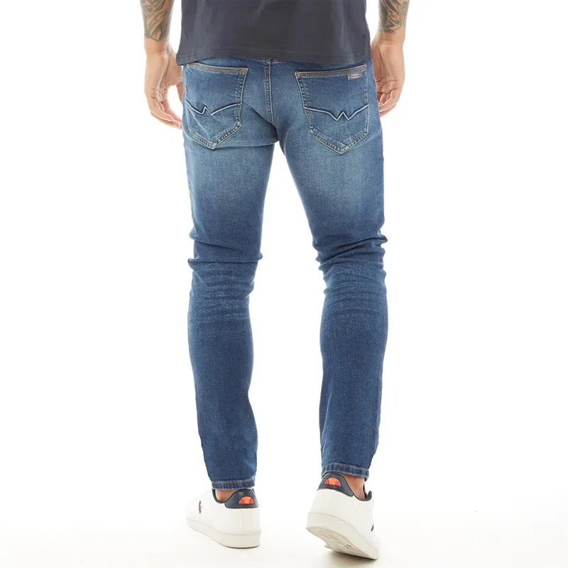 Duck And Cover Mens Overburg Tapered Fit Jeans Mid Wash