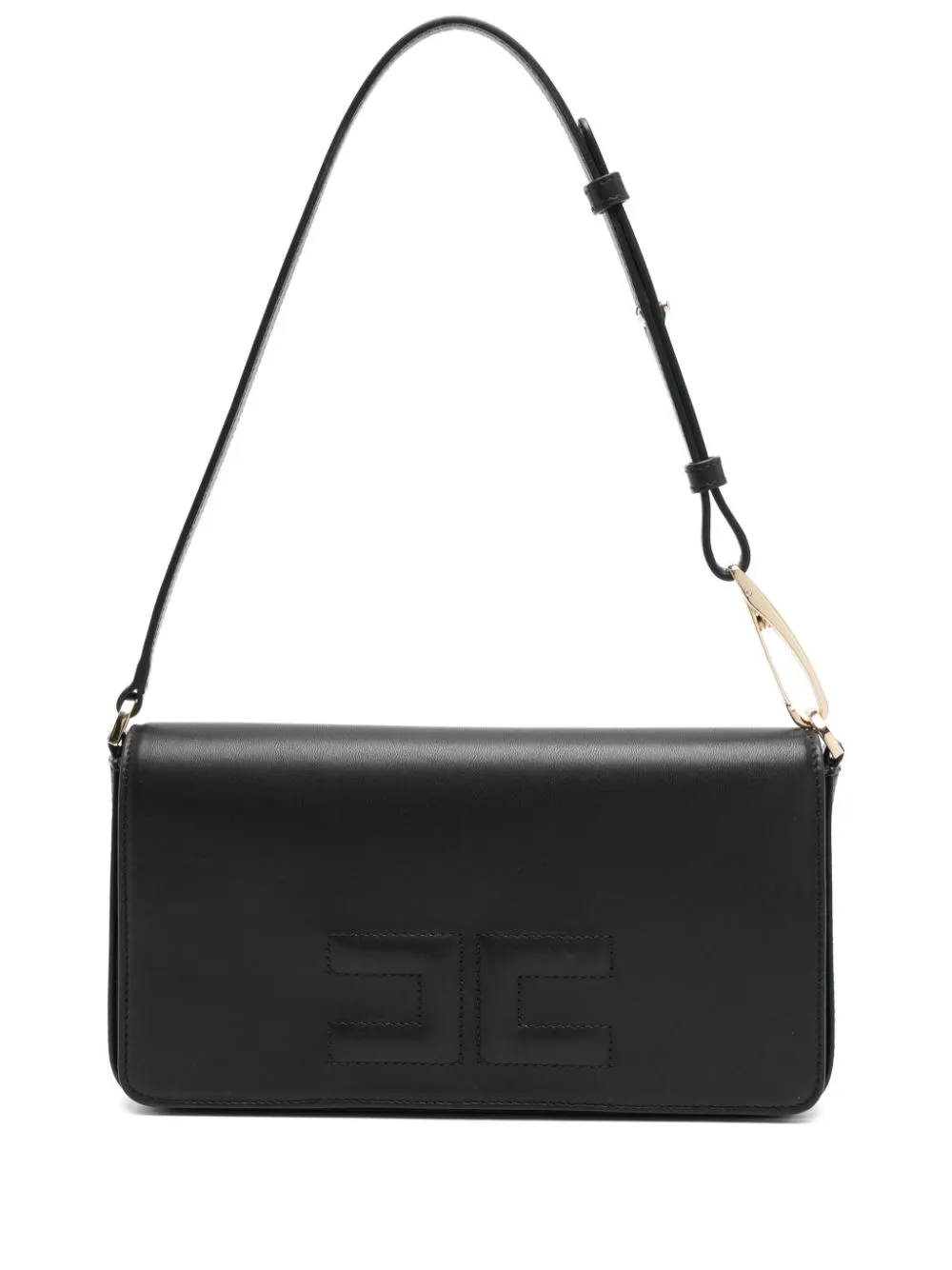 Elisabetta Franchi logo-embossed leather shoulder bag - Black