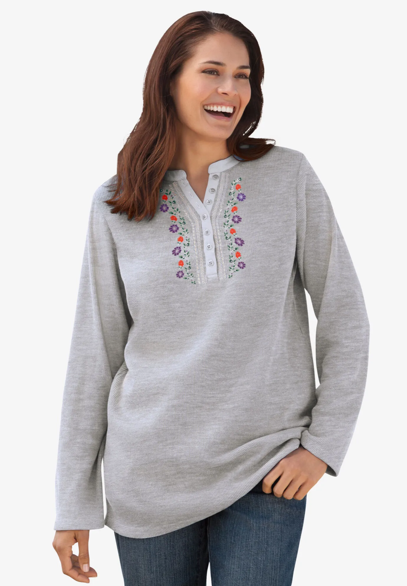 Embroidered Thermal Henley Tee