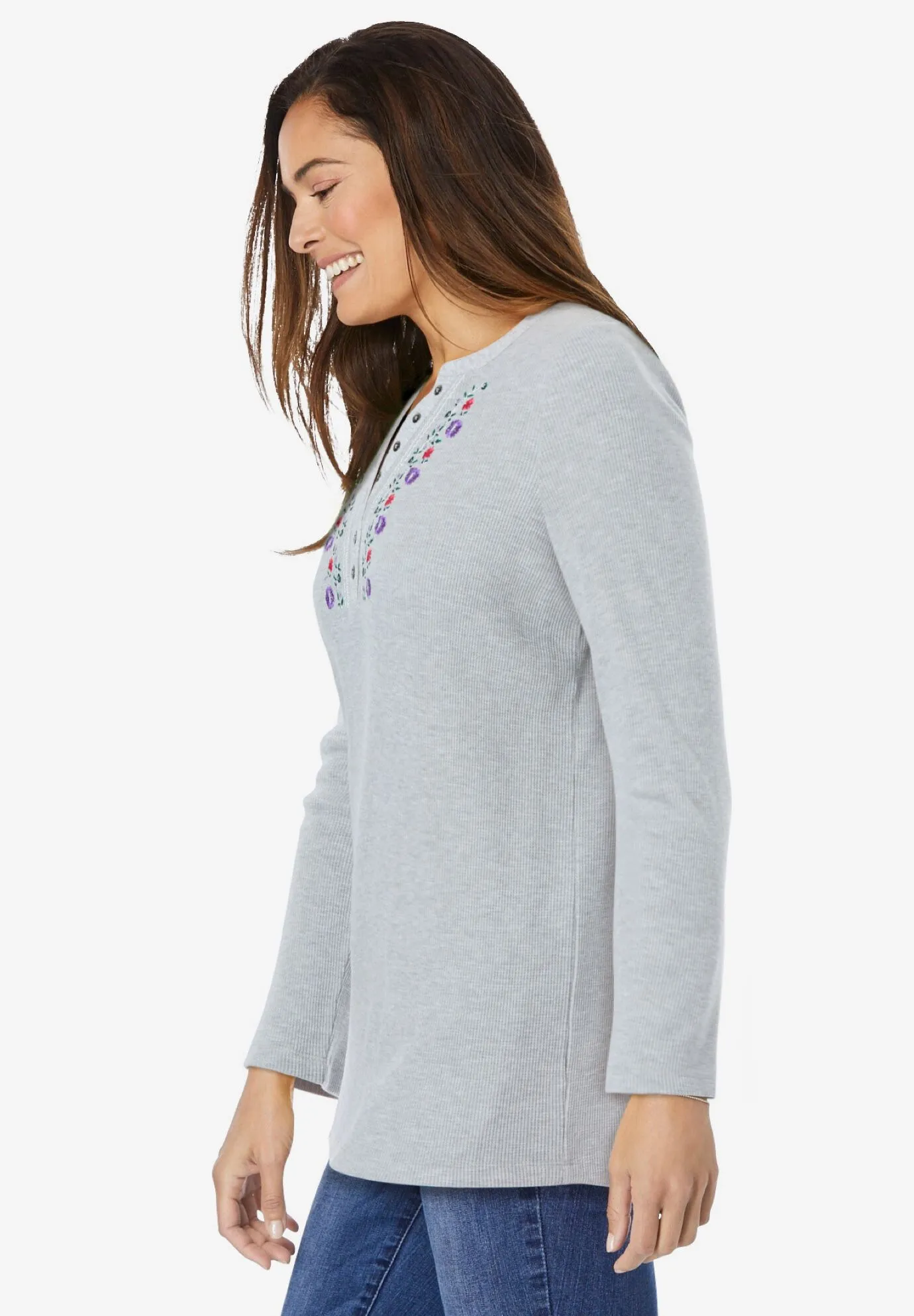 Embroidered Thermal Henley Tee