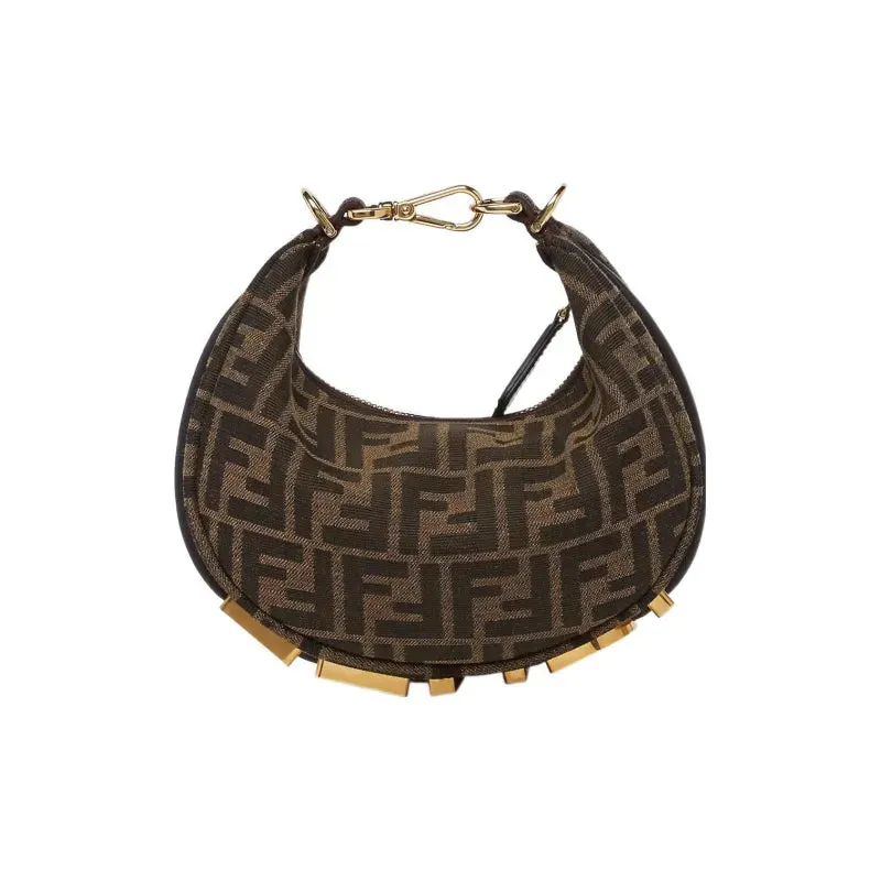     Fendi   Adjustable And Detachable Shoulder Strap Zipper Opening And Closing Jacquard Pattern Cotton Nylon Wrist Bag