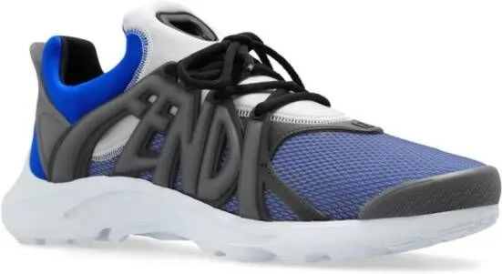 FENDI Tag lace-up panelled sneakers Blue