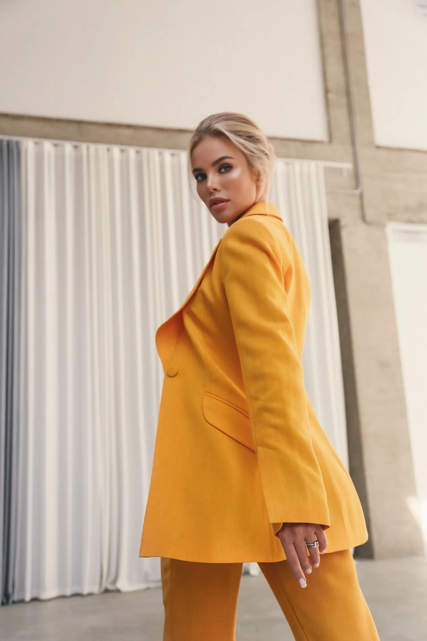 Flared Jacket with Slits on the Sleeves Yellow